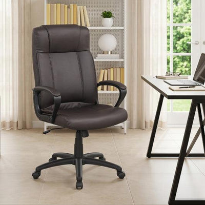 Faux Leather Office Chair Computer Desk Chair with Rocking Function-Brown