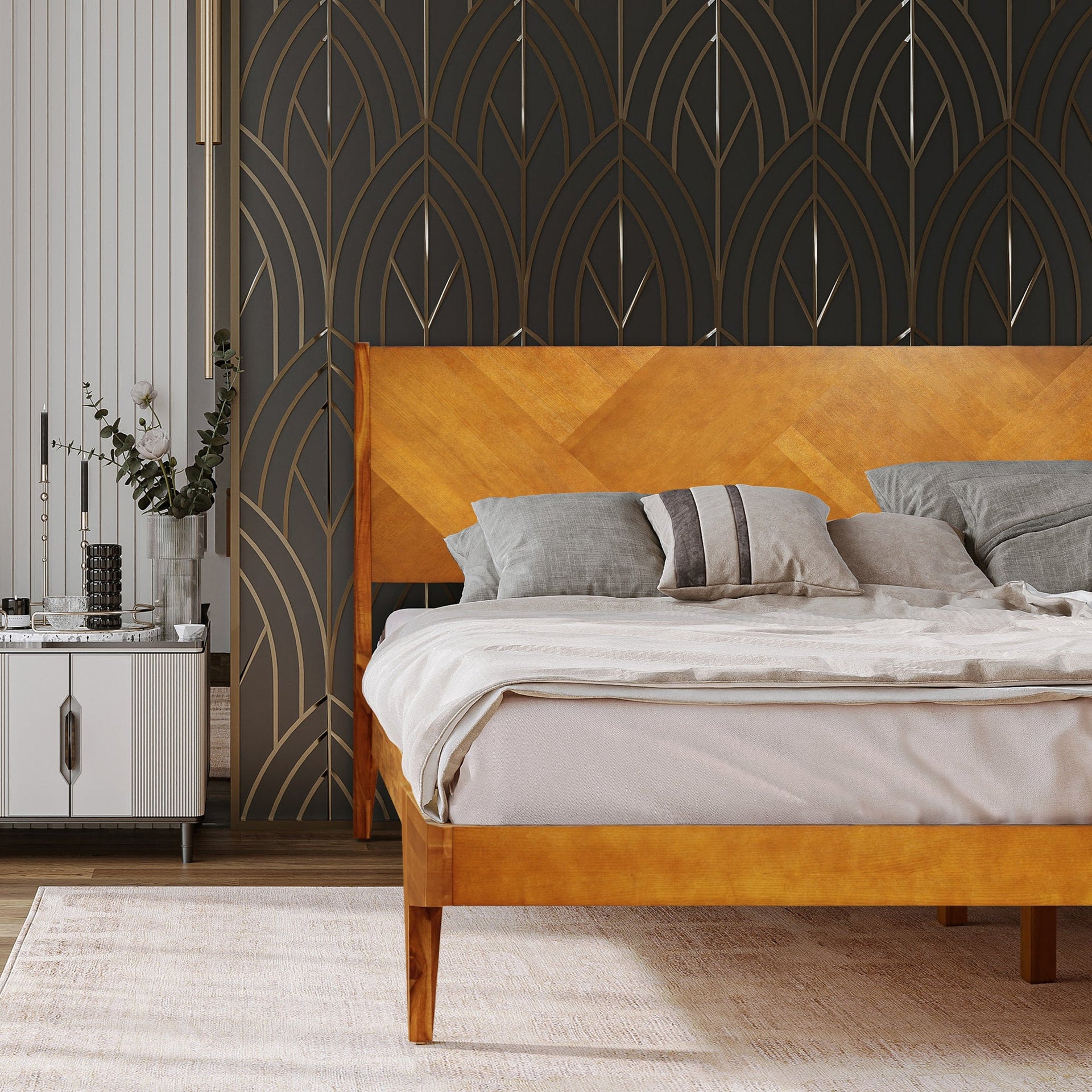 Rorns Gazelle Platform Bed Frame With Headboard