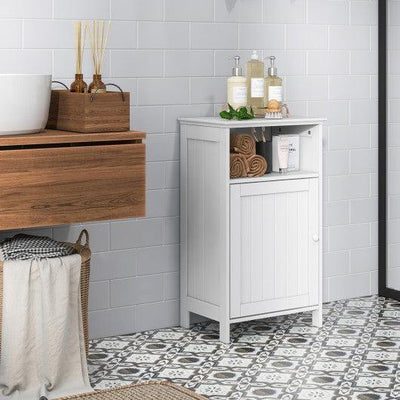 Bathroom Freestanding Adjustable Shelf Floor Storage Cabinet-White