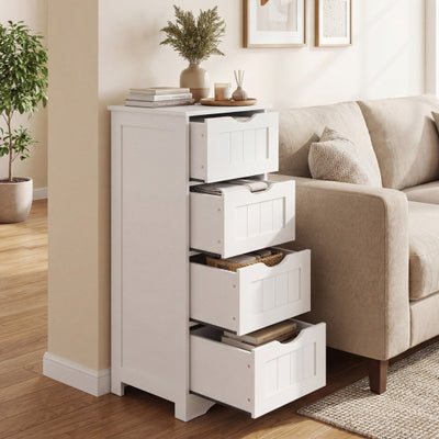 Floor Wooden Free Standing Storage Side Organizer for Bathroom-White