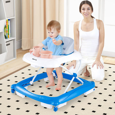 Foldable Baby Walker with 3 Adjustable Heights and Padded Seat-Blue