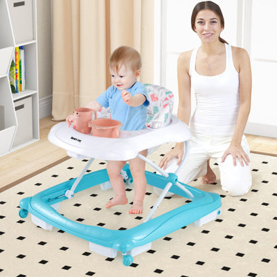 Foldable Baby Walker with 3 Adjustable Heights and Padded Seat-Green