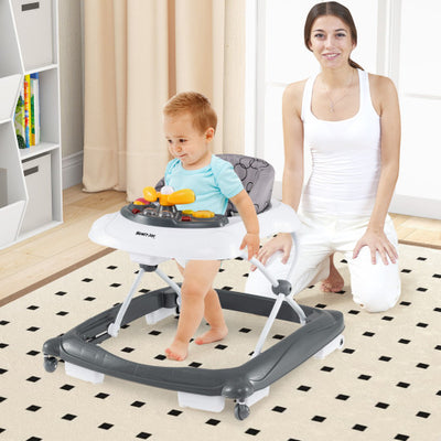 Foldable Baby Walker with 3 Adjustable Heights and Padded Seat-Gray