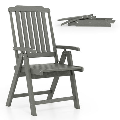 Foldable Patio Chair All-Weather HDPE Outdoor Dining Chair with Armrest-Gray