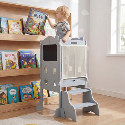 Foldable Toddler Step Stool with Chalkboards 2-Step Stool-Gray