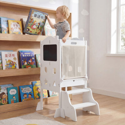 Foldable Toddler Step Stool with Chalkboards 2-Step Stool-White