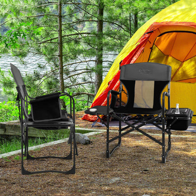 Folding Camping Directors Chair with Cooler Bag and Side Table-Black