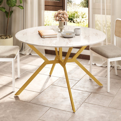 Folding Dining Table 47 Inch Extendable Round Kitchen Table with Drop Leaves-White