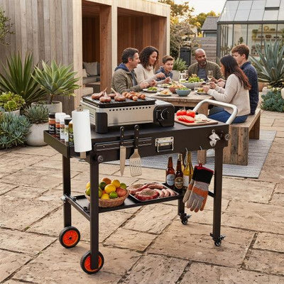 Folding Grill Cart for 17 and 22 Inch Griddles with Heat-Resistant Mat
