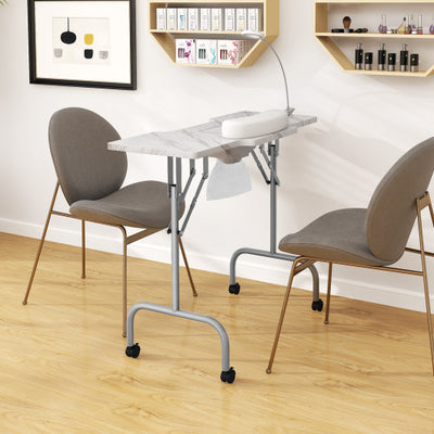 Folding Manicure Nail Table with Electric Dust Collector-White