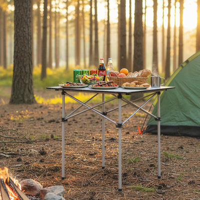 Folding Roll-up Camping Table with Metal Legs-Silver
