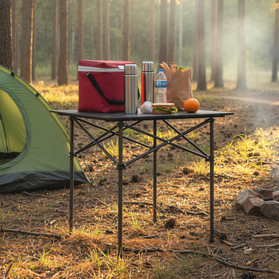 Folding Roll-up Camping Table with Metal Legs-Black