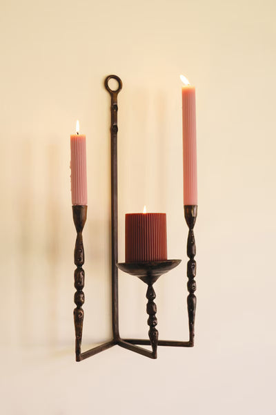 Forged-Iron Wall Taper and Pillar Candle Holder