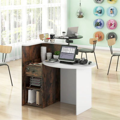 Front Reception Office Desk with Open Shelf and Lockable Drawer-Rustic Brown