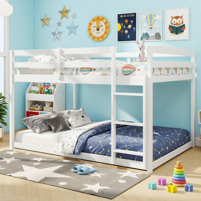 Full Over Full Bunk Bed with Integrated Ladder and Safety Guardrails Solid Wood-White