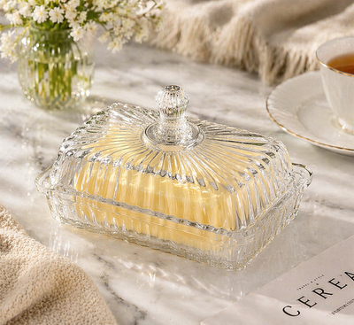 Elegant Ribbed Crystal-Style Butter Dish