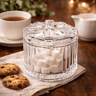 Round Ribbed Glass Jar with Sculpted Bow-Top Lid