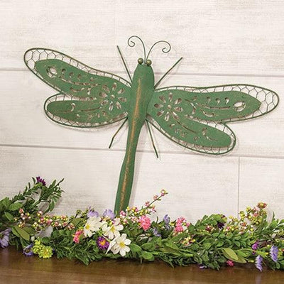 Rustic Green Metal Dragonfly Wall Decor