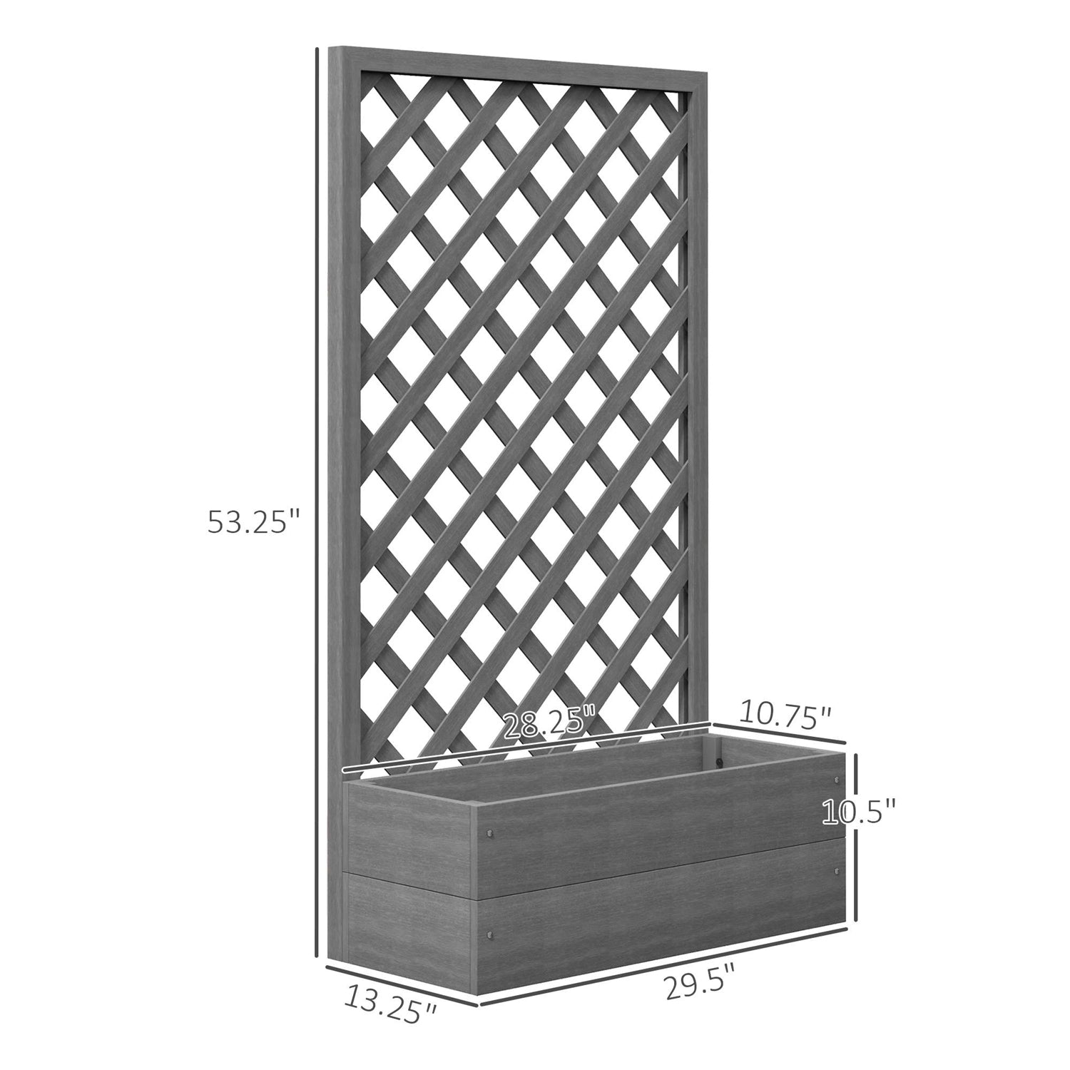 Outdoor Raised Garden Bed Planter Box with Lattice Trellis in Grey Wood Finish