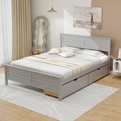 Full Size Grey Platform Bed Frame with 2 Storage Drawers