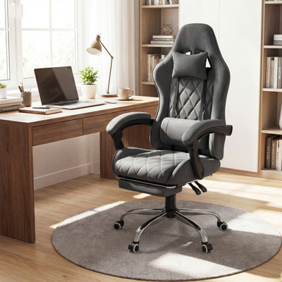 Gaming Chair Height Adjustable Computer Chair with Headrest and Lumbar Support-Gray