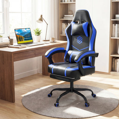 Gaming Chair Height Adjustable Computer Chair with Headrest Ergonomic Office Task Chair-Navy