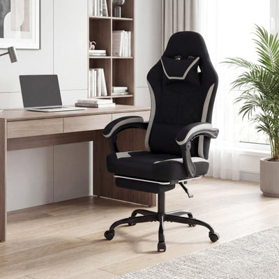 Gaming Chair Height Adjustable Computer Chair with Headrest Footrest & 360° Swivel Seat-Black
