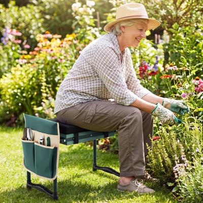 Garden Kneeler and Seat Foldable Gardening Stool with Wide EVA Foam Padding-Green