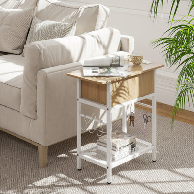 End Table with Charging Station USB Ports Outlets and Flip Top-Natural