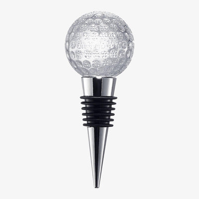 Golf Ball Wine & Champagne Bottle Stopper - Mouth-Blown Lead-Free Clear Glass Stopper, Novelty Glassware Beverage Cork, Wine Top Decoration, Gift for Red or White Wine & Golf Lover Alike 3.8
