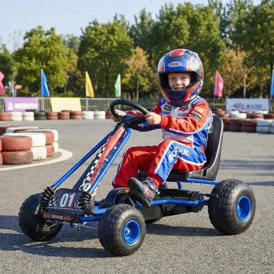 Go Kart for Kids 4 Wheels Pedal with Adjustable Seat and Multi-Terrain Wheels-Blue