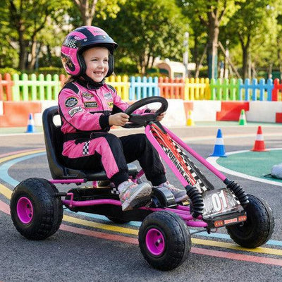 Go Kart for Kids 4 Wheels Pedal with Adjustable Seat and Multi-Terrain Wheels-Pink