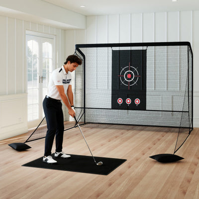 Golf Practice Hitting Net Golf Cage with Dual Side Barriers Target Cloth Metal Frame
