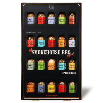 Smokehouse BBQ Gourmet Grilling Spice Set | 20-Set | Glass Bottle Seasonings, Grill Seasoning Flavors Include Caribbean, Jamaican Jerk, Jalapeno Rub, Montreal, Cajun Chili Garlic & More