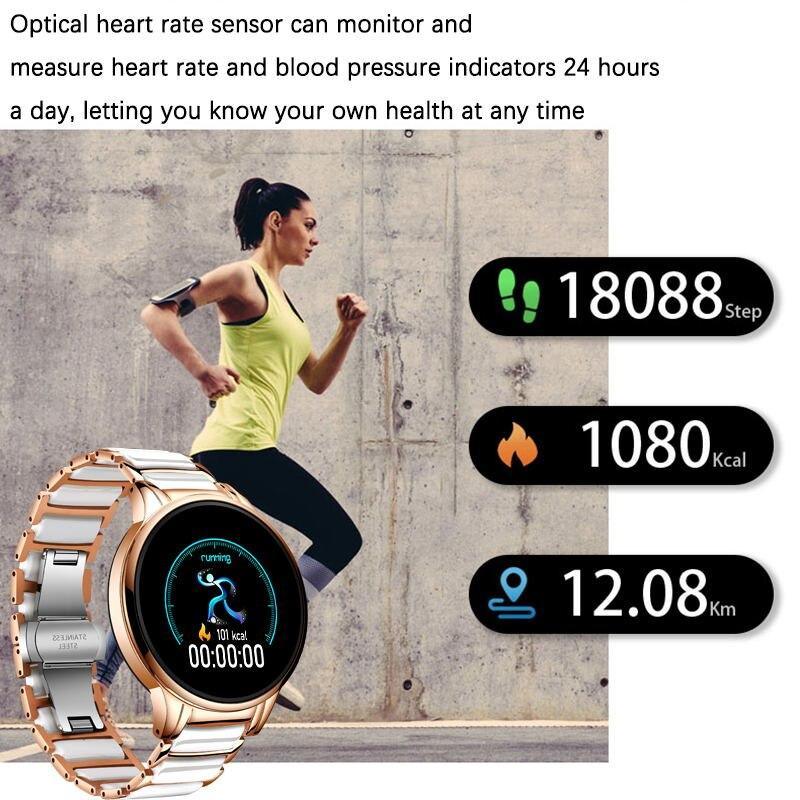 New Ceramic Smart Sport Fitness Watch For Women With Heart Rate Blood Pressure Monitor For Android and IOS Sistems Sport Multifunctional Steel Belt Smartwatch