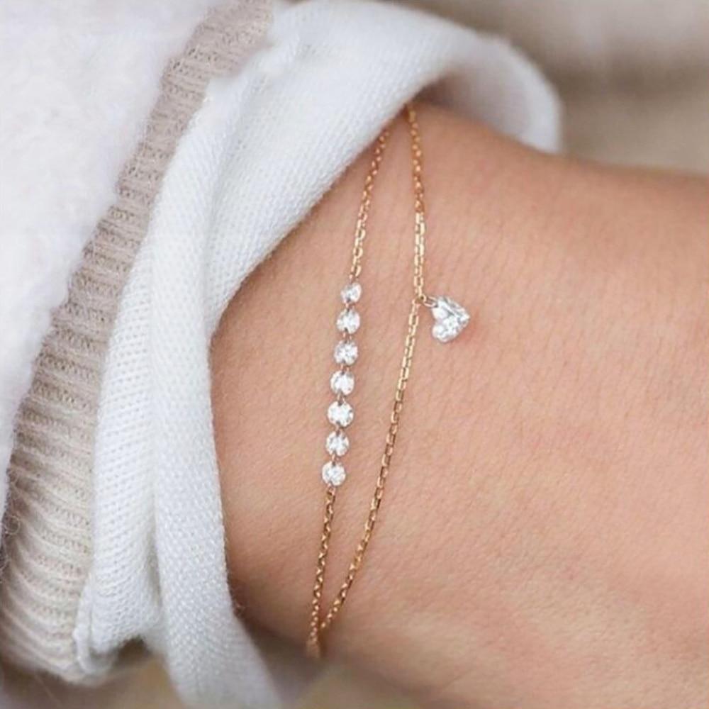 Fashion Bohemia Leaf Round Knot Cuff Bangle Gold Chain Charm Bracelet for Women Simple Geometric Bracelets Luxury Jewelry