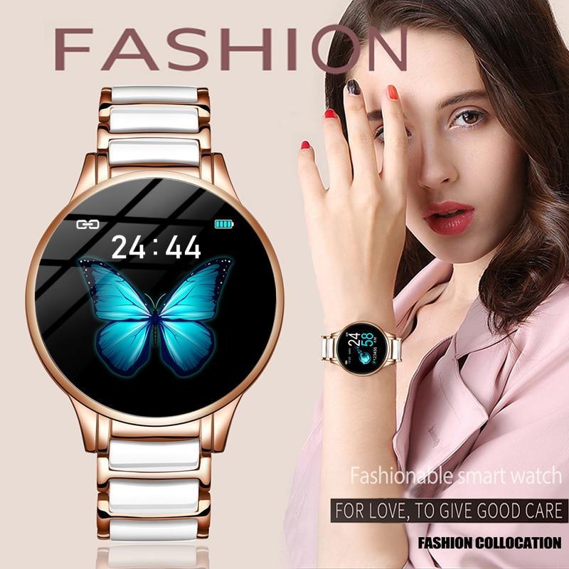New Ceramic Smart Sport Fitness Watch For Women With Heart Rate Blood Pressure Monitor For Android and IOS Sistems Sport Multifunctional Steel Belt Smartwatch