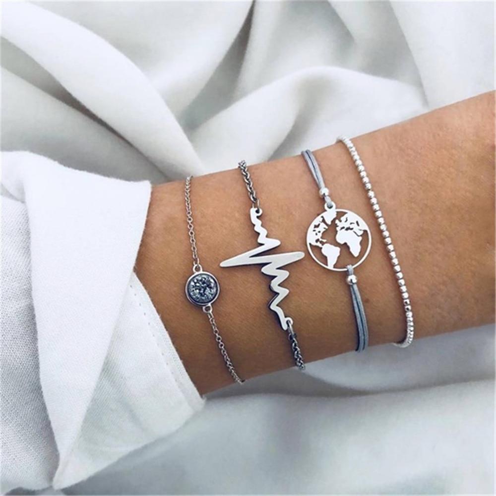 Fashion Bohemia Leaf Round Knot Cuff Bangle Gold Chain Charm Bracelet for Women Simple Geometric Bracelets Luxury Jewelry