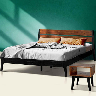 Acacia Callisto Solid Wood Bed Frame and Nightstand Bedroom Set