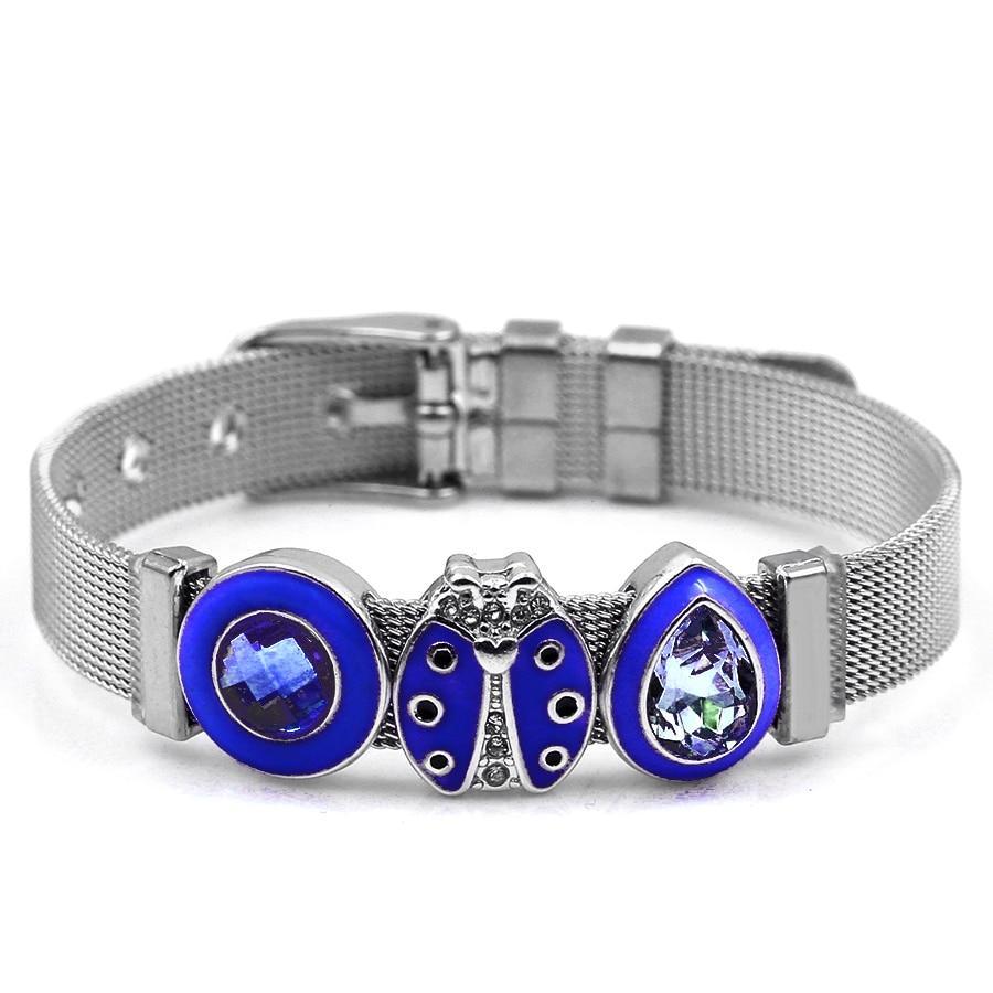 Two-tone Stainless Steel Bracelets For Women Men Golden Love Heart Beaded Ribbon Bracelet & Bangle Gifts
