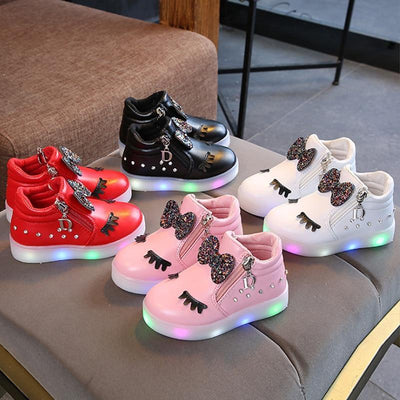 New Fashion Children Glowing Shoes Princess Bow Girls Led Shoes Spring Autumn Cute Baby Sneakers Shoes