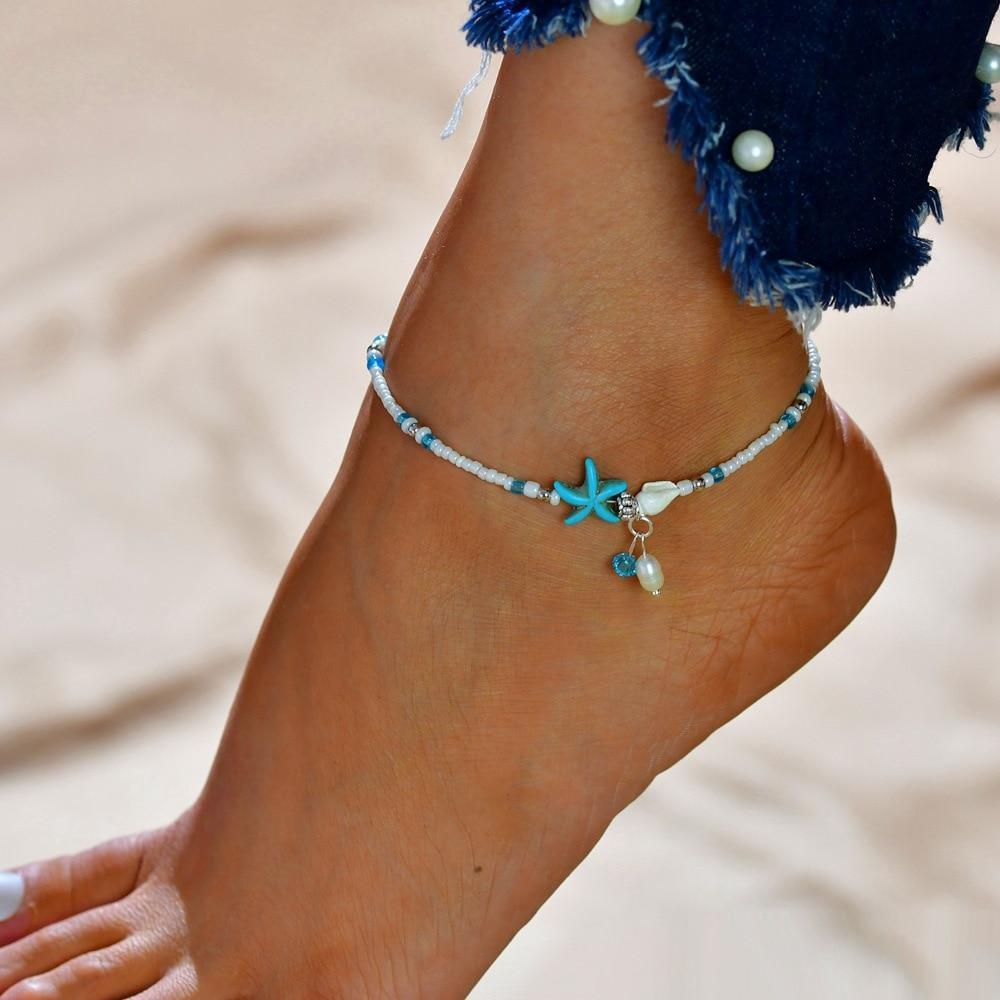 Gold Metal Shell Coconut Tree Female Anklets Barefoot Sandals Foot Summer Double Layers Foot Bracelets Leg Jewelry