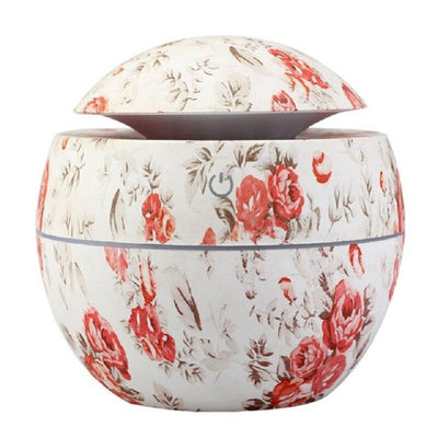 Handmade Print Colorful Rose Mini USB Aroma Essential Oil Diffuser Ultrasonic Air Humidifier Mist Maker Aroma 7 Color LED Light Home Office Decor Diffuser for Living room and Bedroom