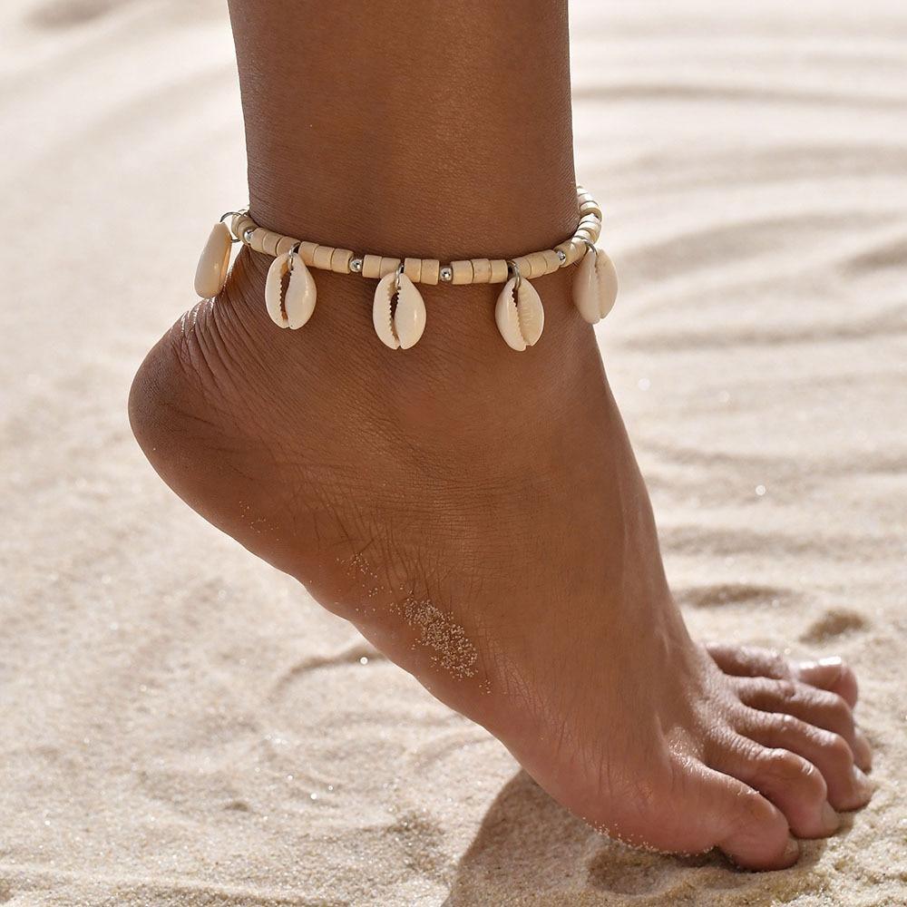 Gold Metal Shell Coconut Tree Female Anklets Barefoot Sandals Foot Summer Double Layers Foot Bracelets Leg Jewelry