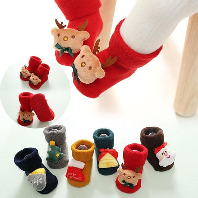 Luxury Modern Christmass Children's Socks With Doll Baby Keep Warm Elk Non-Slip Socks Newborn For Infant Toddler Kids