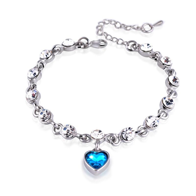 Modern Genuine 925 Sterling Silver Heart Elegant Luxury Bracelets For Women Blue Sapphire Tanzanite Chain Bracelet Trendy Wedding Gift Fine Jewelry
