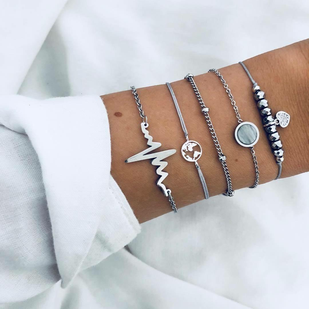 Boho Rose Map Bracelets & Bangles for Women Bohemian Round Charm Bracelet Set Fashion Multilayer Accessories Luxury Jewelry