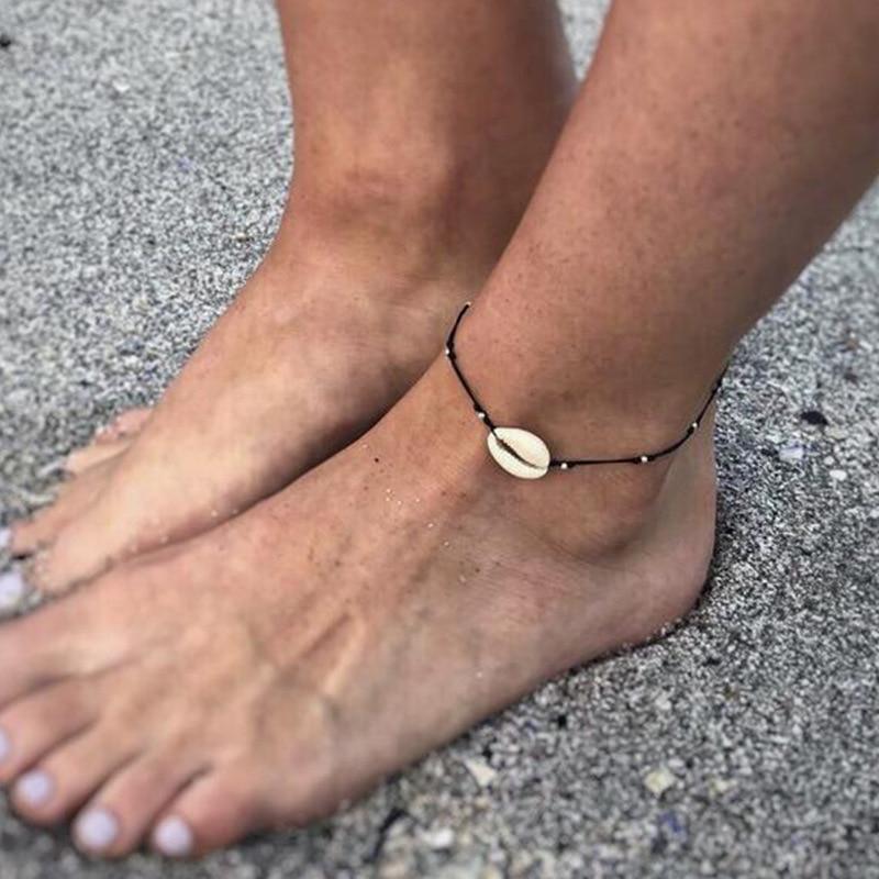 Gold Metal Shell Coconut Tree Female Anklets Barefoot Sandals Foot Summer Double Layers Foot Bracelets Leg Jewelry