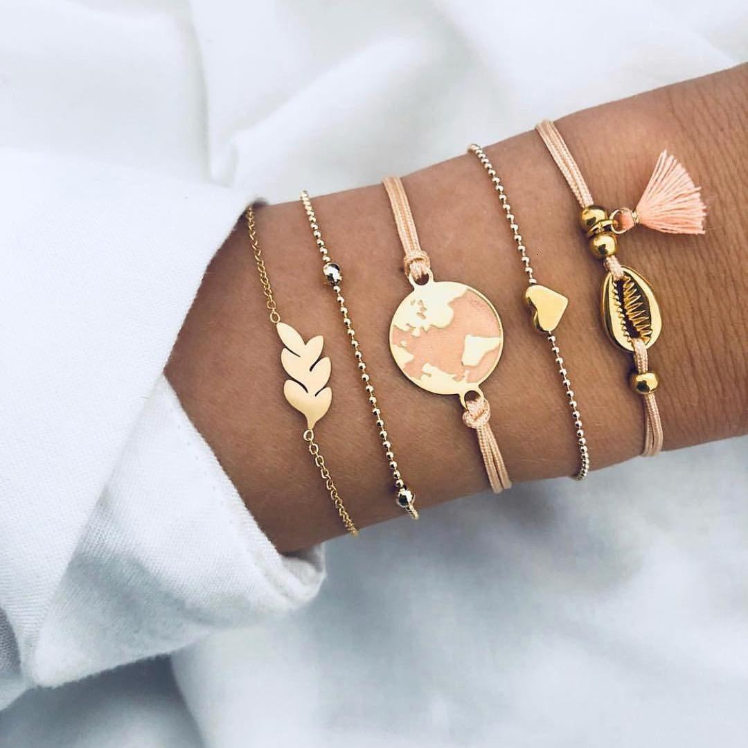 Boho Rose Map Bracelets & Bangles for Women Bohemian Round Charm Bracelet Set Fashion Multilayer Accessories Luxury Jewelry