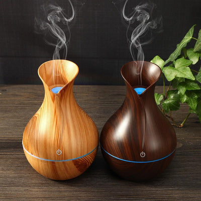 Essential Oil Diffuser 130ml Wood Grain Vase-Shaped Aromatherapy Cool Mist Humidifier With 7 Colors LED Lights & Waterless Auto Shut-Off For Home Office